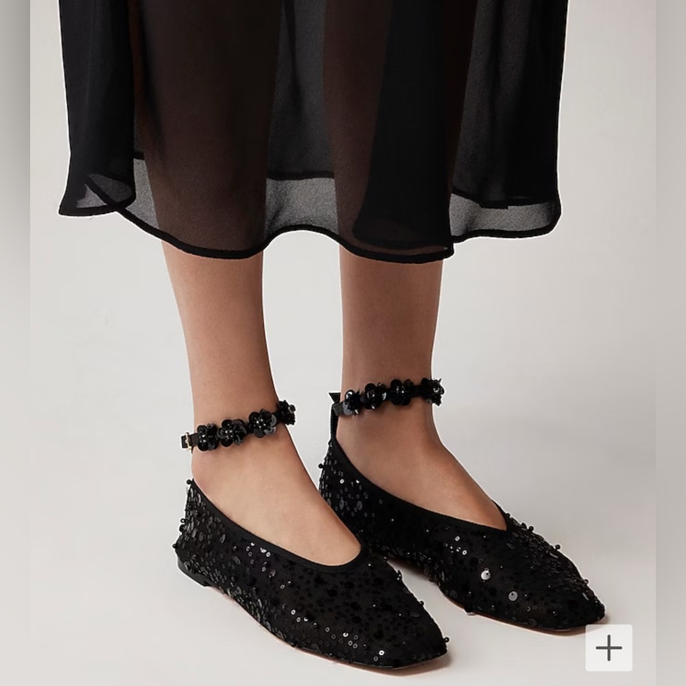 J.Crew Quinn Embellished Removable Ankle-Strap Sequin Mesh Ballet Flats
